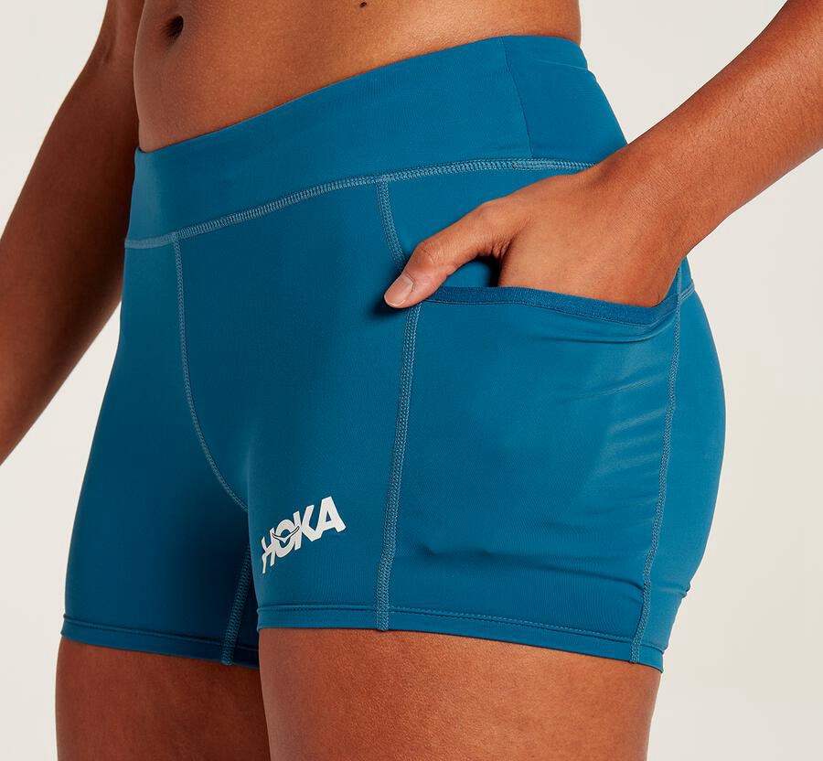 Pantalones Cortos Hoka One One Mujer - Performance Knit - Azules - KWR709136